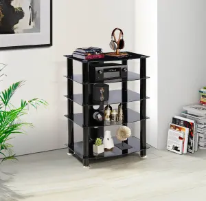 Centurion Supports Galago 5-Shelf Premium Black Glass with Black Legs AV Rack