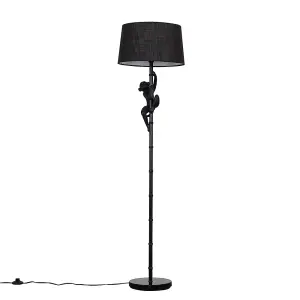 ValueLights Modern Black Hanging Monkey Floor Lamp With Black Tapered Shade - Includes 6w LED Bulb 3000K Warm White