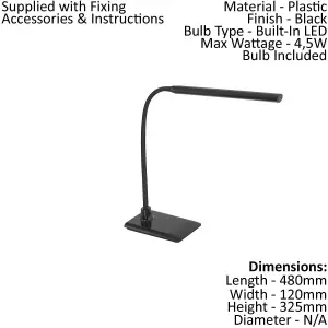 Table Lamp Colour Black Plastic Touch On/Off Dim Dimmable Bulb LED 4.5W Included