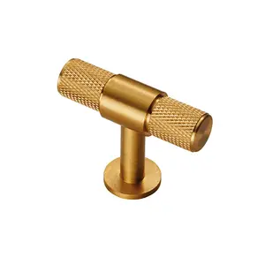 4x Knurled Cupboard T Shape Pull Handle 50 x 13mm Satin Brass Cabinet Handle