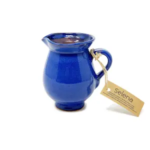 Selena Glazed Hand Dipped Kitchen Dining Mini Pourer Jug Blue (H) 12cm