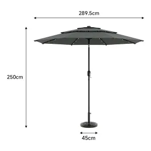 3-Tier Umbrella with Solar Lights and Concrete-Filled Patio Umbrella Stand