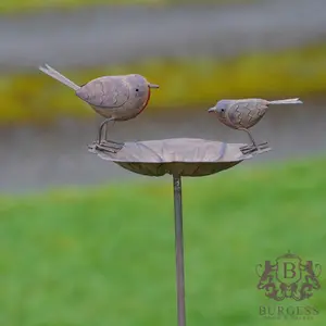 Robin on Flower Bird Feeder Bath Outdoor Metal Garden Ornament