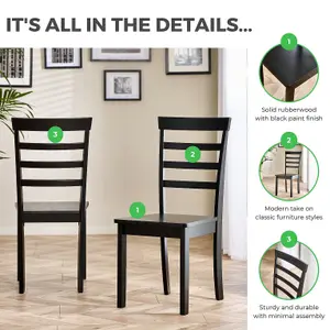 Furniturebox UK Set of 2 Whitby Black Painted Solid Wood Dining Chairs