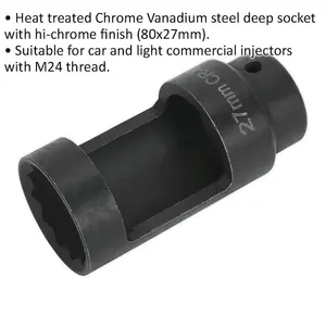 27mm Thin Wall Injector Socket - Durable Chrome Vanadium Steel for Diesel Engines