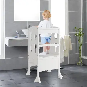 Costway Kids Kitchen Step Stool Height Adjustable Folding Toddler Kitchen Wooden Helper