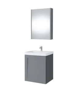 Bathroom Cabinets Set Vanity Unit Sink Wall Basin 500 Mirror Lacquered Grey Avir