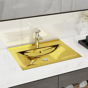 Metro Lane Zadie 600mm L x 460mm W Ceramic Rectangular Sink with Overflow Gold