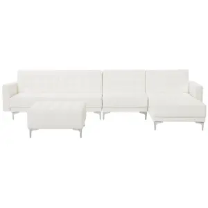 Corner Sofa with Ottoman ABERDEEN White Faux Leather Left Hand