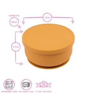 Tiny Dining - Baby Silicone Suction Bowls with Lid - Ochre - Pack of 3