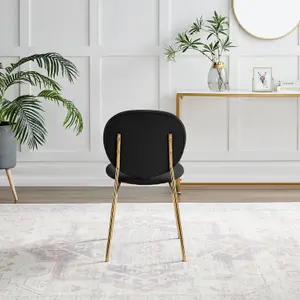 Furniturebox UK Dining Chair - 2x Ivy Black Velvet Upholstered Dining Chair Gold  Legs - Modern Meets Vintage - Round Seat Back