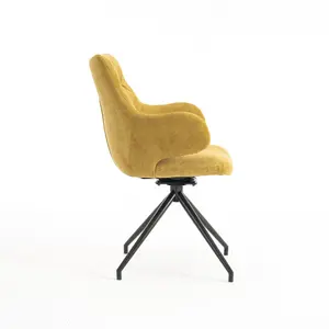 Eva Modern Velvet Dining Chair Swivel Padded Seat w High Arms Metal Leg Kitchen (Mustard)