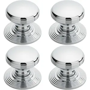 4x Smooth Ringed Cupboard Door Knob 35mm Dia Polished Chrome Cabinet Handle