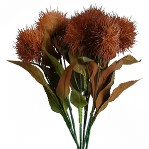 Pack of 6 x 70cm Globe Thistle Yellow Ball Artificial Flower Stem