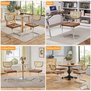 Yaheetech 2PCS Retro Brown Dining Chairs with Mesh Rattan Back