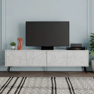 Decortie Dune Modern TV Unit Multimedia Centre with Storage Stylish TV Cabinet 65" TVs White Marble Effect 180cm