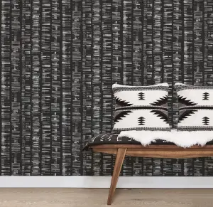 Galerie Bazaar Black Grey Silver Aztec Smooth Wallpaper