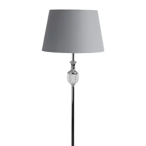 First Choice Lighting Pair of Polished Chrome with Moulded Glass Detail Floor Lamp with Grey Shades