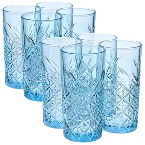 URBNLIVING 8 Pcs Combopack of 450ml & 345ml Whiskey Scotch Vodka Tumbler Blue Glassware Set