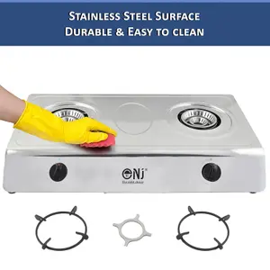 NJ-200 Gas Stove 2 Burner Stainless Steel Cooktop 70cm Piezo Ignition Outdoor LPG 8 kW