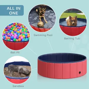 PawHut Pet Pool Swimming Bath Portable Cat Dog Foldable Puppy Bathtub Dia100 x 30H- Red