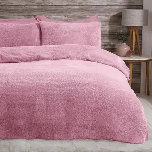 Sleepdown Mauve Teddy Fleece Duvet Bed Quilt Cover With Pillow Case Set Bedding King