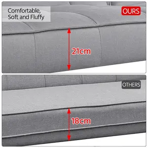 Yaheetech Grey Fabric Upholstered 3 Seater Convertible Sofa Bed with Armrests and 2 Bolster Pillows