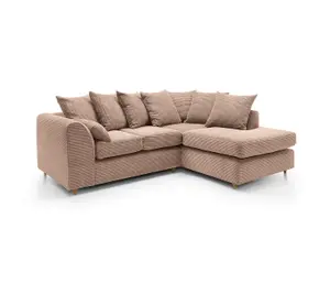 Jumbo Brown Cord Right Facing Corner Sofa for Living Room with Thick Luxury Deep Filled Cushioning