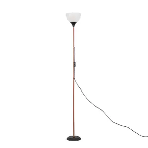 ValueLights Dalby Modern Copper & Black Uplighter Floor Lamp with White Shade - Includes 6w LED GLS Bulb 3000K Warm White