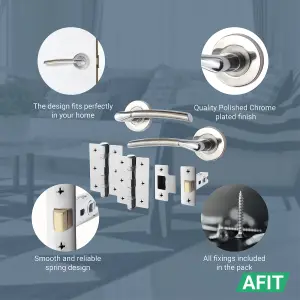 AFIT Internal Door Handle Latch Set - Polished/Satin Chrome Duo Finish - 64mm Latch 76mm Hinges Boston Range