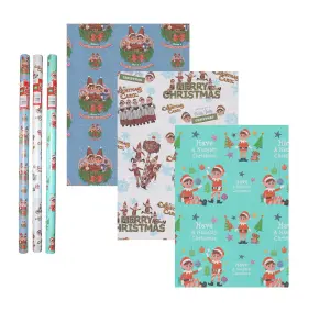 Naughty Elf Christmas Wrapping Paper 3x 4M Rolls Novelty Gift Wrap