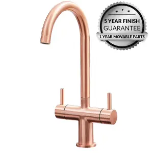 SIA KT3CU Copper Swan Neck Twin Lever Contemporary Monobloc Kitchen Mixer Tap