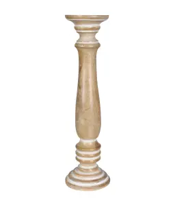 Rustic Antique Carved Wooden Pillar Church Candle Holder Beige, Extra Large 45cm High