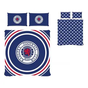 Rangers FC Official Football Crest Reversible Double Duvet And Pillow Case Set Red/White/Blue (One Size)