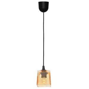 Luminosa Santos Dome Pendant Ceiling Light Black, Amber 10cm