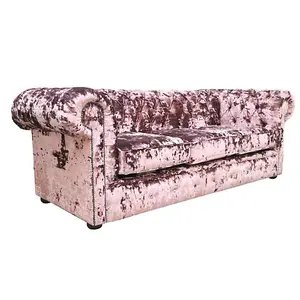 Chesterfield Handmade 3 Seater Sofa Settee Lustro Blush Pink Velvet Fabric In Classic Style