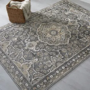 Bordered Easy to Clean Floral Multi Traditional Rug by Dining Room-80cm X 150cm