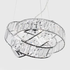 ValueLights Hudson 3 Way Chrome & Clear Acrylic Jewel Intertwined Rings Design Ceiling Light Pendant with LED Bulb