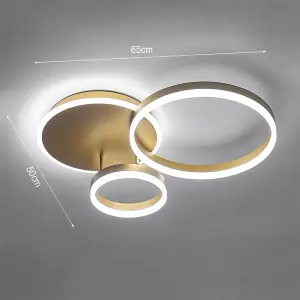 3 Lamp Classic Golden Loops Energy Efficient LED Ceiling Light Fixture Cool White 65cm