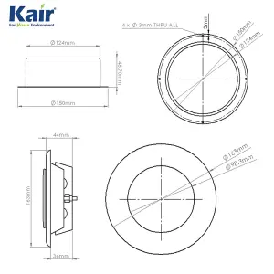 Kair Fire Rated Ceiling Extract Valve 125mm - 5 inch White Coated Metal Vent