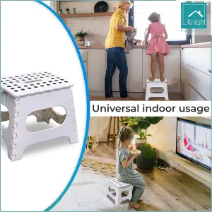 Plastic Folding Step Stool, Strong Heavy Duty Skid Resistant Stool for Kids and Adults, H29 x L27 x W22cm - WHITE