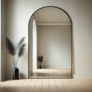 Jobu Home - Akiko, Full Length Black Metal Arched Mirror - 180cm x 90cm