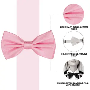 Baby Pink Satin Polyester Bow Tie for Casual & Formal Wear, Wedding Party Accessory