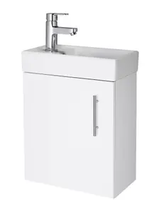 Cloakroom Wall Hung 1 Door Vanity Unit with Basin, 400mm - Gloss White