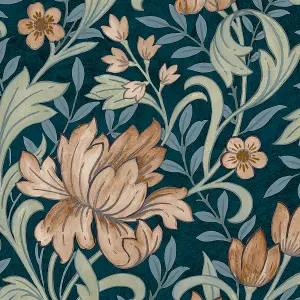 Grandeco Marian Floral trail Navy & terracotta Smooth Wallpaper