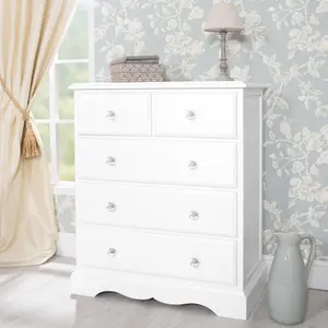 Romance True White 2 Over 3 Chest of Drawers with Crystal Handles