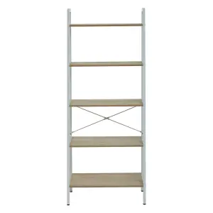 Interiors By Premier Five Tier Natural Oak Veneer Ladder Shelf Unit, Functional Industrial Narrow Shelf, Versatile Tall Cupboard