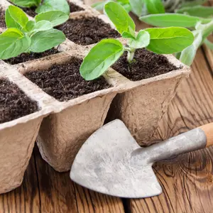 simpa 24Pcs Biodegradable Fibre Seedling Pots. 12 Grids 45mm Square Transplanting Pots with 1PC Super Seeder and 10L Compost Bag.