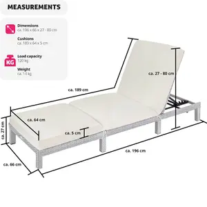 Sun Lounger Sofia - 6-step adjustable backrest, thick padding, UV-resistant - light grey