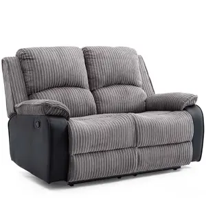 Postana Manual High Back Jumbo Cord Fabric Recliner 2 Seater Sofa (Grey)